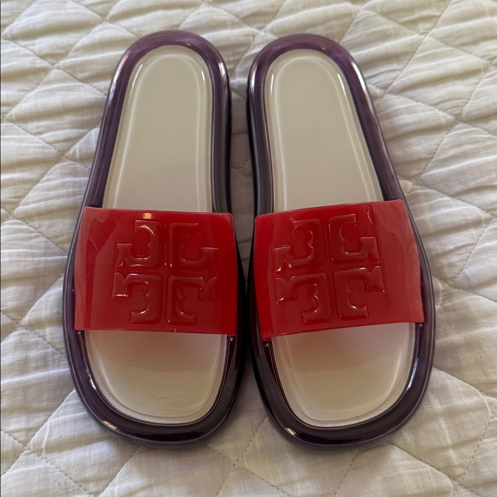 Red and Purple Slide Sandals Jelly Tory Burch